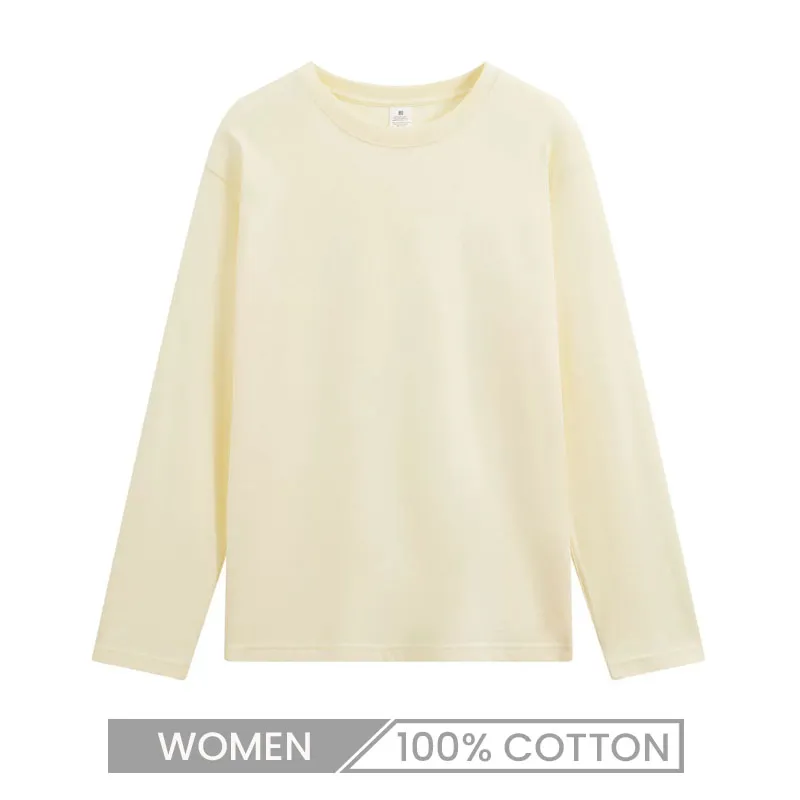Women's 220gsm Heavyweight Long Sleeve Crew Neck Solid Color Cotton T-Shirt