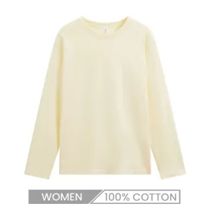Women's 220gsm Heavyweight Long Sleeve Crew Neck Solid Color Cotton T-Shirt