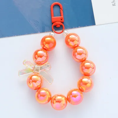 Women Fashion Candy Color Bow Beaded Acrylic Keychain Pendant