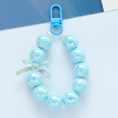 Women Fashion Candy Color Bow Beaded Acrylic Keychain Pendant