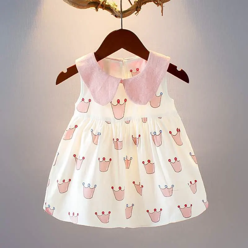Kids Baby Girls Casual Cute Crown Print Sleeveless A-Line Dress