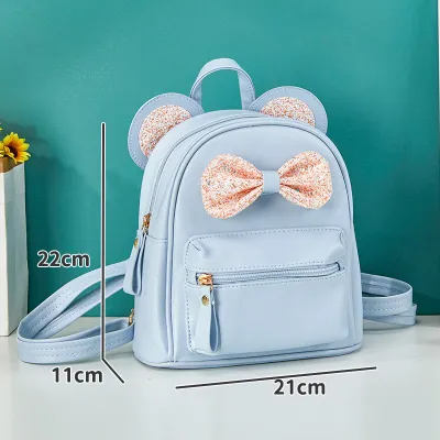Kids Girls Fashion Cute Bow Sequins Pu Leather Backpack