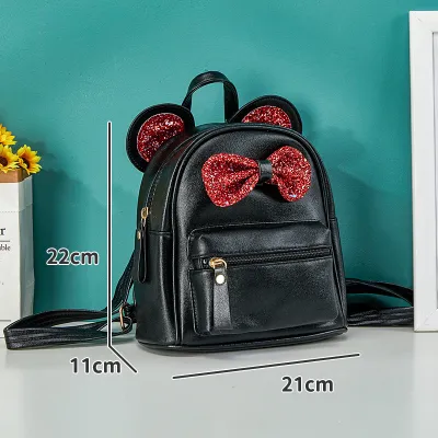 Kids Girls Fashion Cute Bow Sequins Pu Leather Backpack