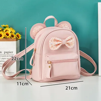 Kids Girls Fashion Cute Bow Sequins Pu Leather Backpack