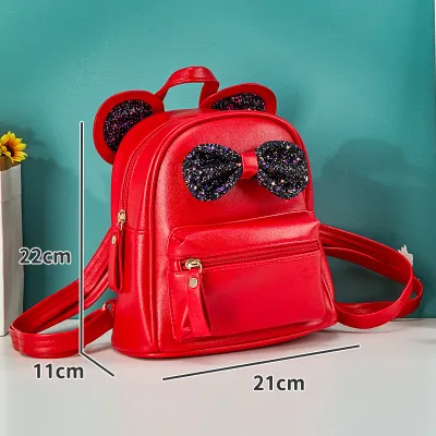 Kids Girls Fashion Cute Bow Sequins Pu Leather Backpack