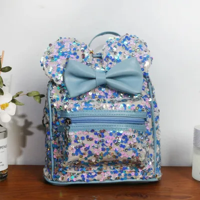 Girls Fashion Cute Bow Sequins Backpack Kids Bags PU Leather