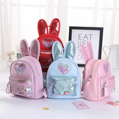 Kids Girls Fashion Cute Cartoon Heart Sequins Backpacks Bag