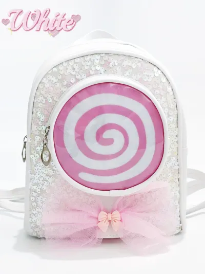 Kids Girls Cute Sweet Sequins Bow Lollipop Backpack PU