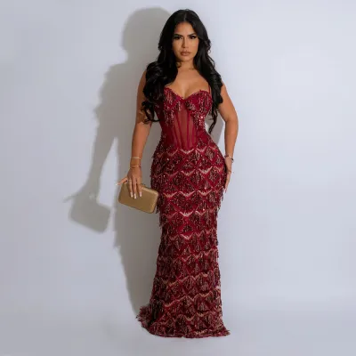 Women Fashion Sexy Sequins Tassel Party Dress