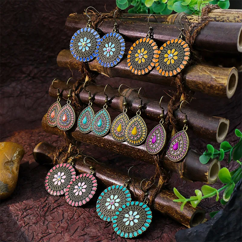 Bohemian Ethnic Style Retro Geometric Water Drop Earrings