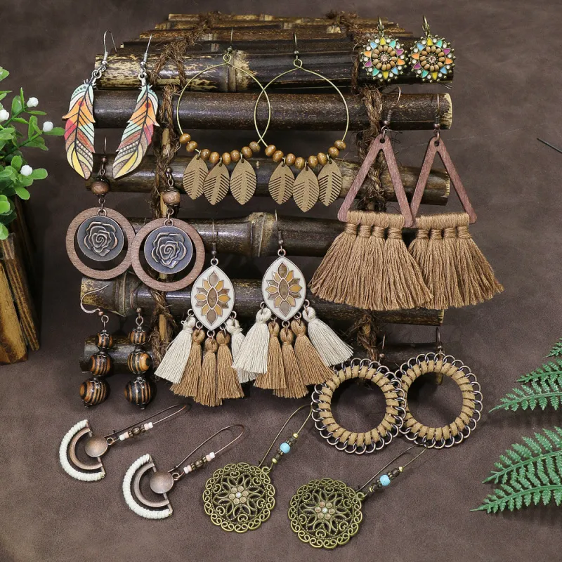 Bohemian Ethnic Vintage Geometric Alloy Tassel Earrings