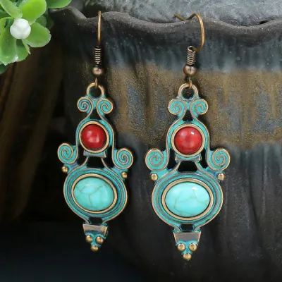 Bohemian Ethnic Style Vintage Creative Turquoise Alloy Earrings