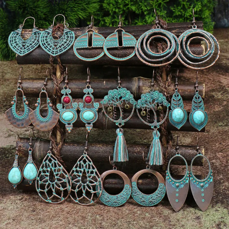 Bohemian Ethnic Style Vintage Creative Turquoise Alloy Earrings