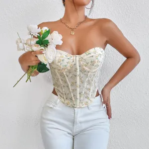 Women Sexy Mesh Fishbone Steel Ring Waist Tube Top