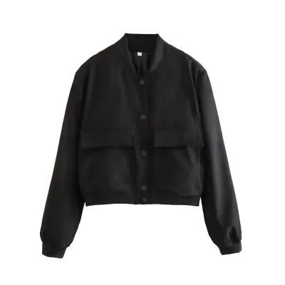 Women's Casual Street Hipster Stand Collar Large Pocket Long Sleeve Jacket Coat