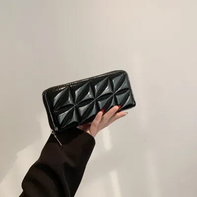 Women Fashion Shiny PU Zipper Rectangular Purses Soft Urban Simplicity Small Square Bag