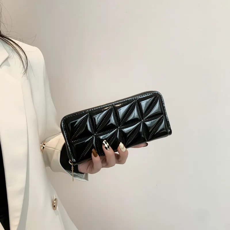 Women Fashion Shiny PU Zipper Rectangular Purses Soft Urban Simplicity Small Square Bag