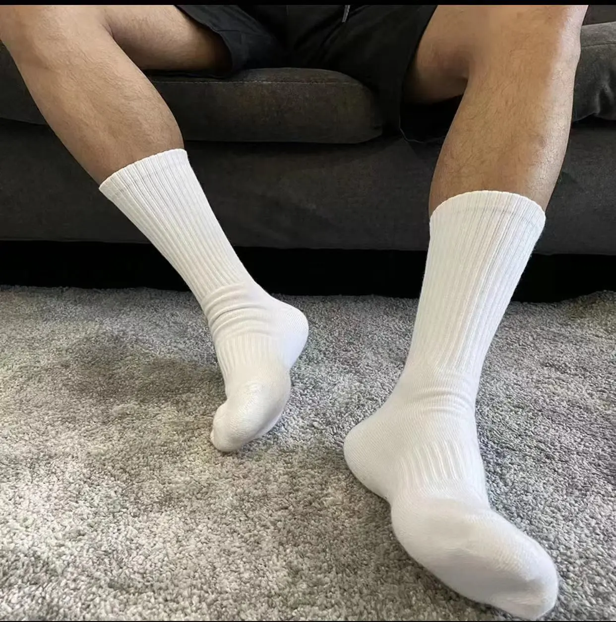 Men Simple Casual Solid Color Thickened Knee High Cotton Socks