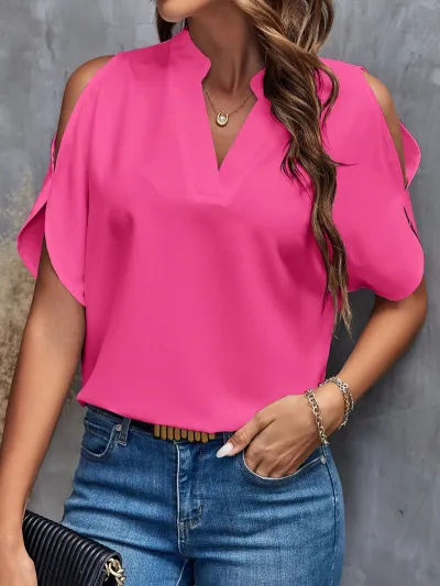 Women Casual Solid V-Neck Strapless Raglan Sleeve Blouses