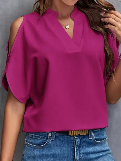 Women Casual Solid V-Neck Strapless Raglan Sleeve Blouses