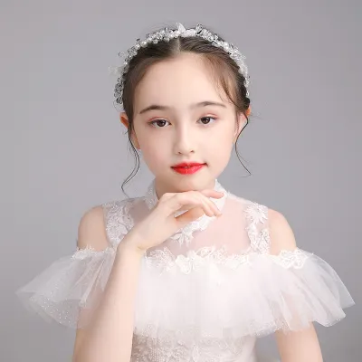 Kids Girls Casual Cute Bow Rhinestone Pearl Hairband with Plaid Pattern