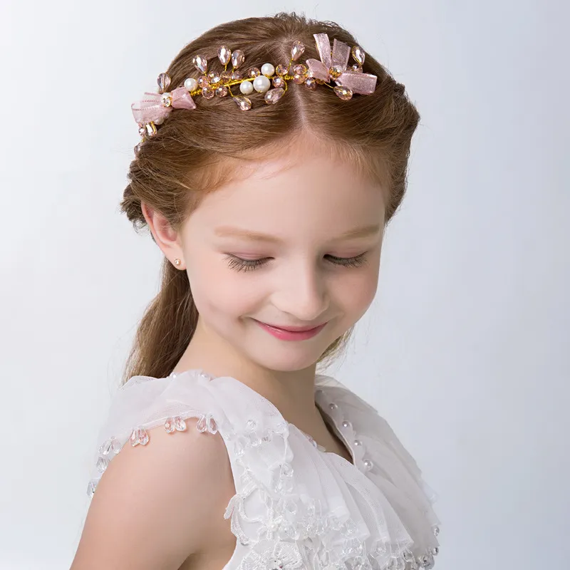Kids Girls Casual Cute Bow Rhinestone Pearl Hairband with Plaid Pattern