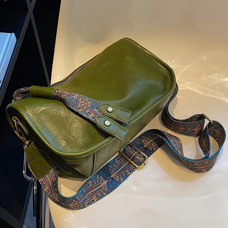 Women Ethnic Wide Strap Shoulder Bag Street Trend PU Medium