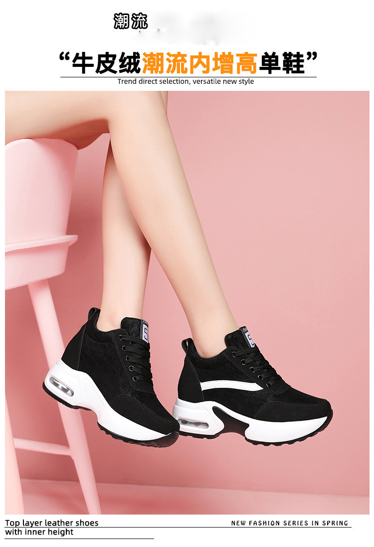 Women Fashion Casual Plus Size Thick-Soled Lace-Up Frosted Height  Increasing Sneakers