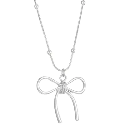 Women Simple Fashion Metal Bow Pendant Necklace