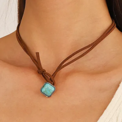 Women Fashion Ethnic Style Turquoise Ball Double Layer Necklace