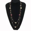 N017 Double Layer Long Oil Drop Necklace