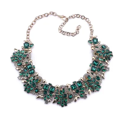 Women Fashion Exaggerated Rhinestone Flower Ball Chain Necklace