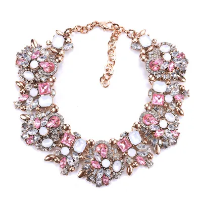 Women Fashion Exaggerated Rhinestone Flower Ball Chain Necklace