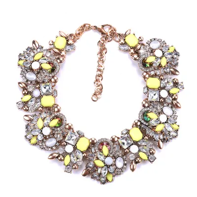 Women Fashion Exaggerated Rhinestone Flower Ball Chain Necklace