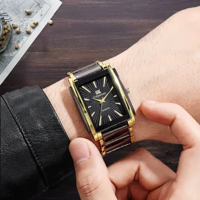 Reloj de pulsera de acero de cuarzo cuadrado simple de moda para hombres
