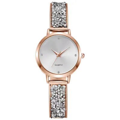 Women's Fashion Round Dial Rhinestone Alloy Band Quartz Watch