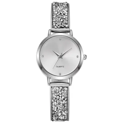 Women's Fashion Round Dial Rhinestone Alloy Band Quartz Watch