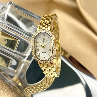 Reloj de cuarzo con diamantes de imitación ovalados simples para mujer