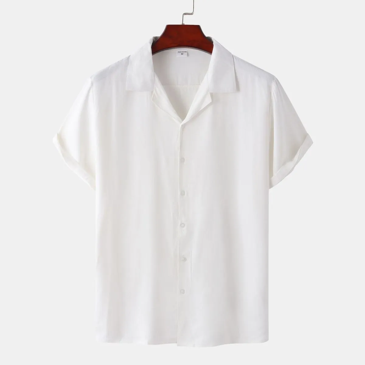 Men Casual Summer Loose Cotton Short Sleeve Lapel Shirt