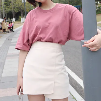 Women 250gsm Heavyweight 100% Cotton Crew Neck Short Sleeve T-Shirt