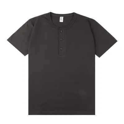 250gsm Heavy 100% Cotton Henry Crew Collar Short Sleeve Solid Color Men T-Shirt Custom