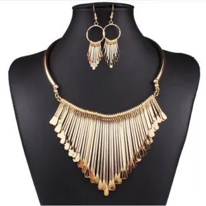Exaggerated Fashion Temperament Multi-Layer Tassel Necklace Earrings Jewelry Set