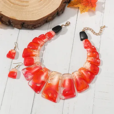 Retro Personality Exaggerated Vintage Plastic Resin Clavicle Chain Necklace Earrings Set