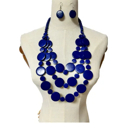Bohemian Ethnic Style Multicolor Wood Chip Multi-Layer Tassel Necklace Earrings Set