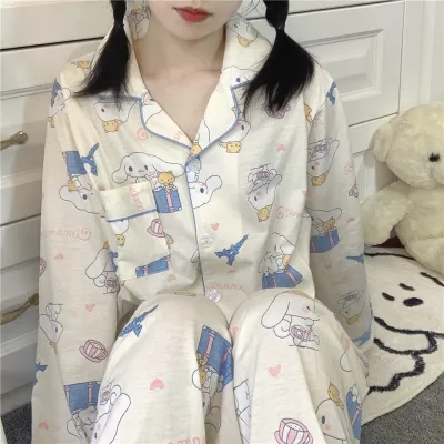 Women Casual Long Sleeve Trousers Pajamas Set - Milk Fiber Polyester