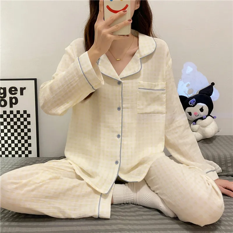 Women Casual Long Sleeve Trousers Pajamas Set - Milk Fiber Polyester