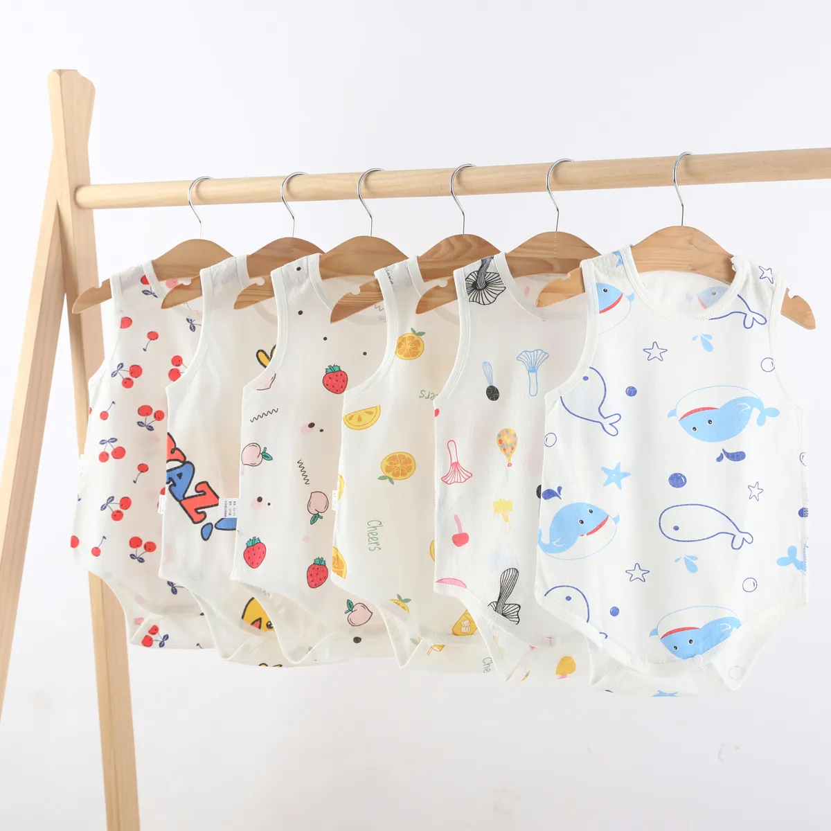 Kids Baby Boys Girls Summer Casual Cute Cartoon Animal Fruit Print Tank Top Sleeveless Romper