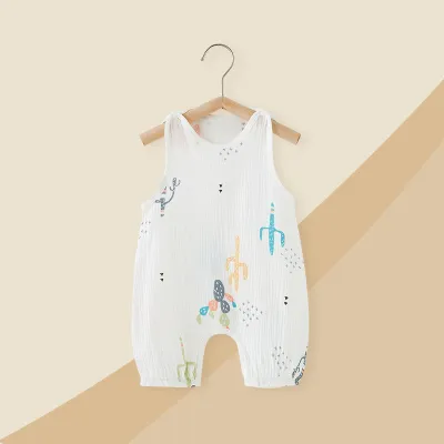 Kids Baby Boys Girls Summer Cute Cartoon Print Sleeveless Cotton Romper Pullover