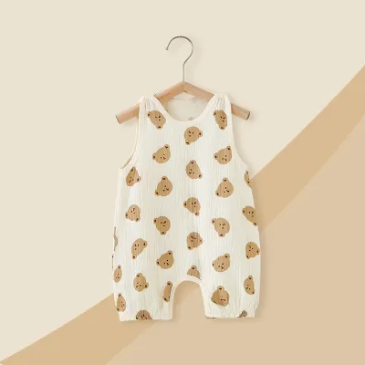 Kids Baby Boys Girls Summer Cute Cartoon Print Sleeveless Cotton Romper Pullover