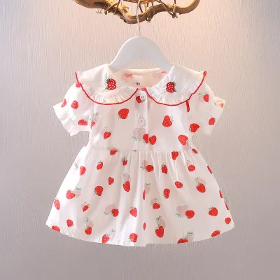 Kids Baby Girls Summer Casual Cute Strawberry Print Short Sleeve Princess Dress